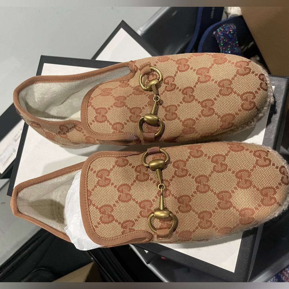 Gucci Canvas Horsebit Espadrille Slip On Loafer Shoes